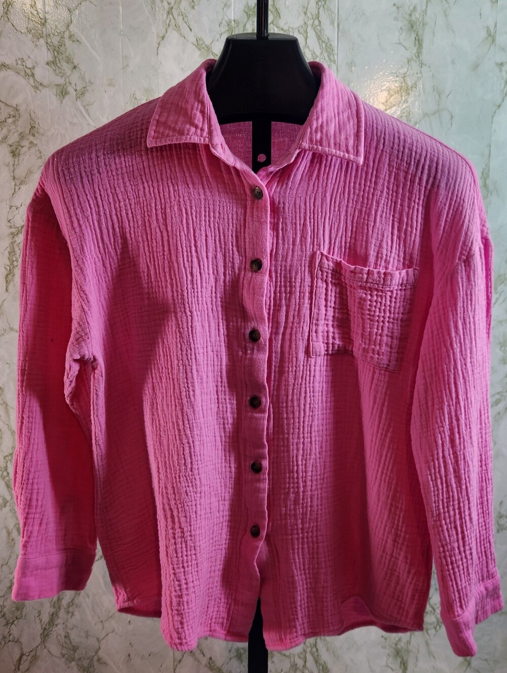 Pink Cotton Gauze Button Down Shirt